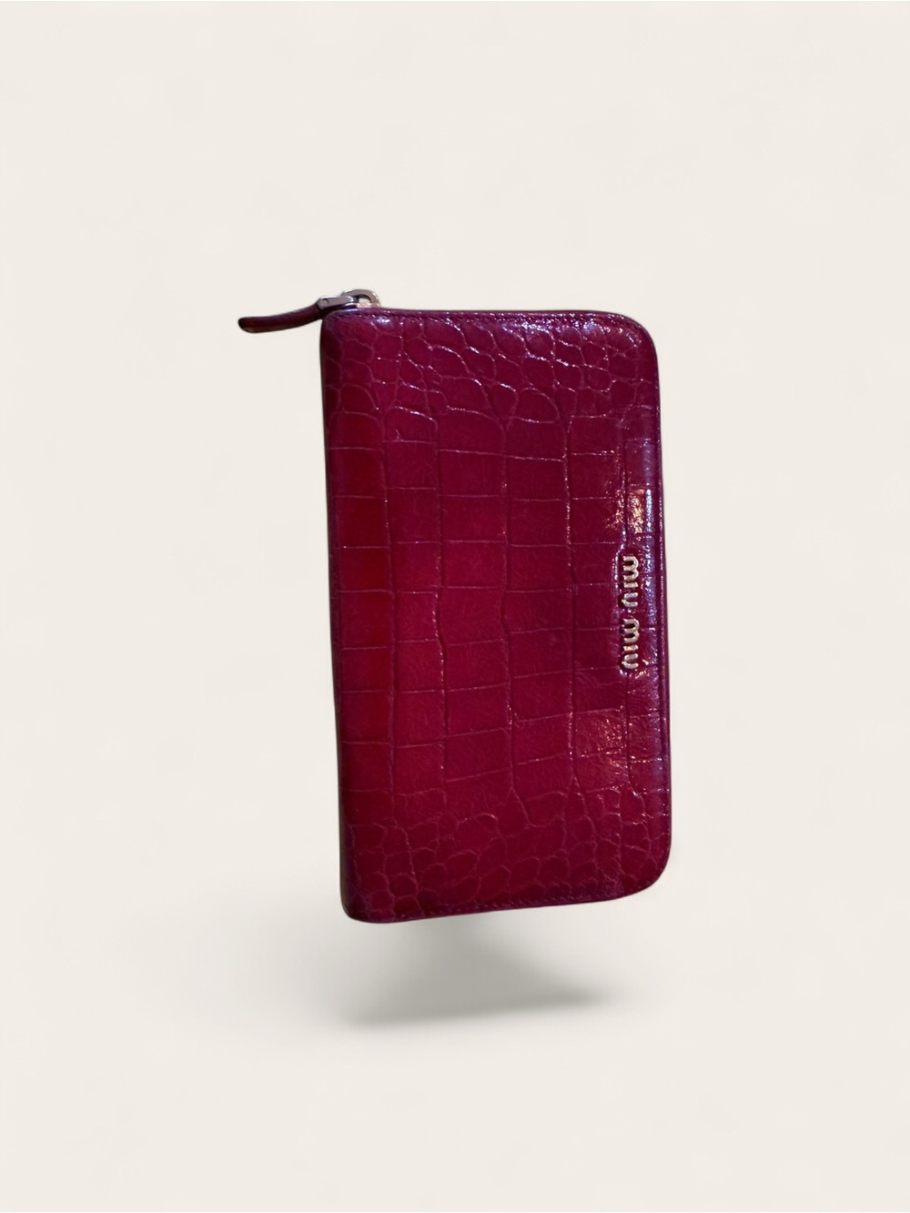 Authentic Miu Miu Red Patent Zip Wallet with Gold Hardware